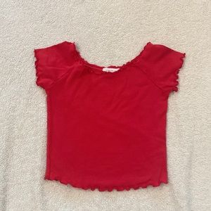 Red Scalloped Hem Crop Top Size Large